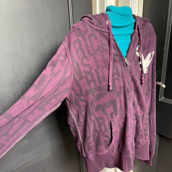 Vintage y2k 2000 Womens Purple American Eagle Logo Full Zip Hoodie Medium - Picture 2 of 12